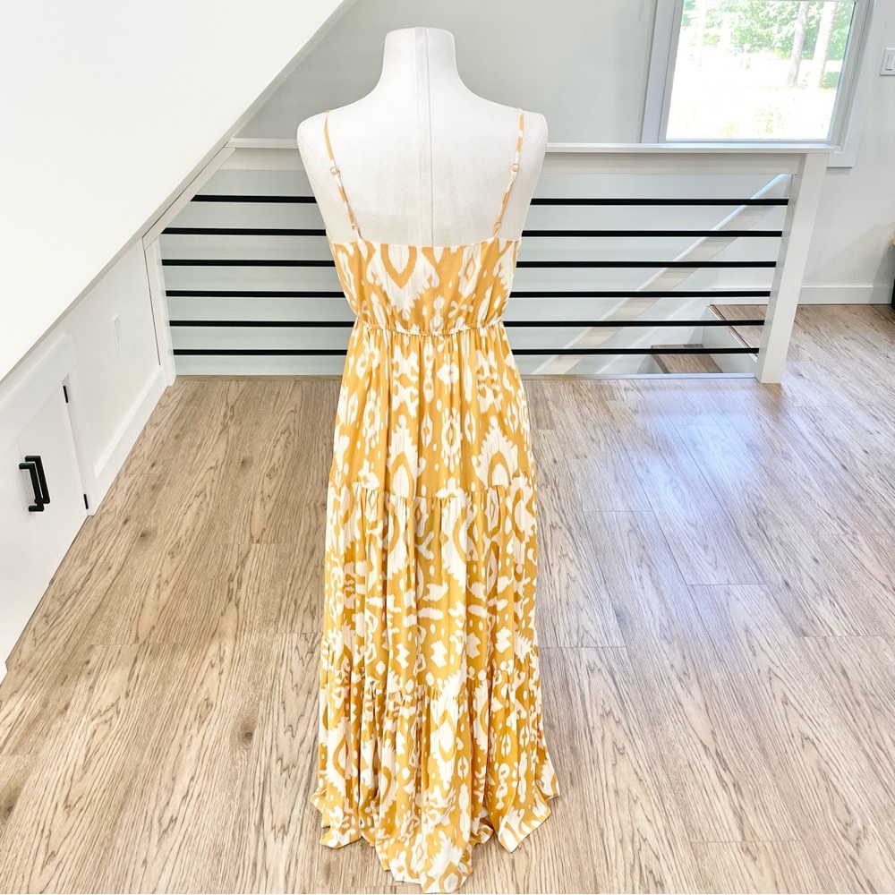White and gold, yellow bohemian maxi dress with buttons - Picture 6 of 8
